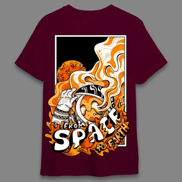 Space to earth Orange- Regular T-shirt - Image 3